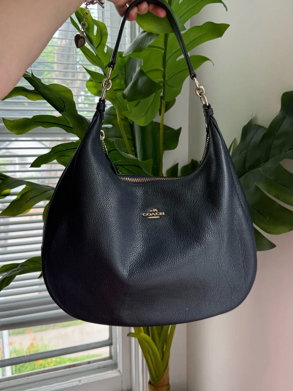 COACH dark navy Pebbled Leather Hobo Shoulder Bag